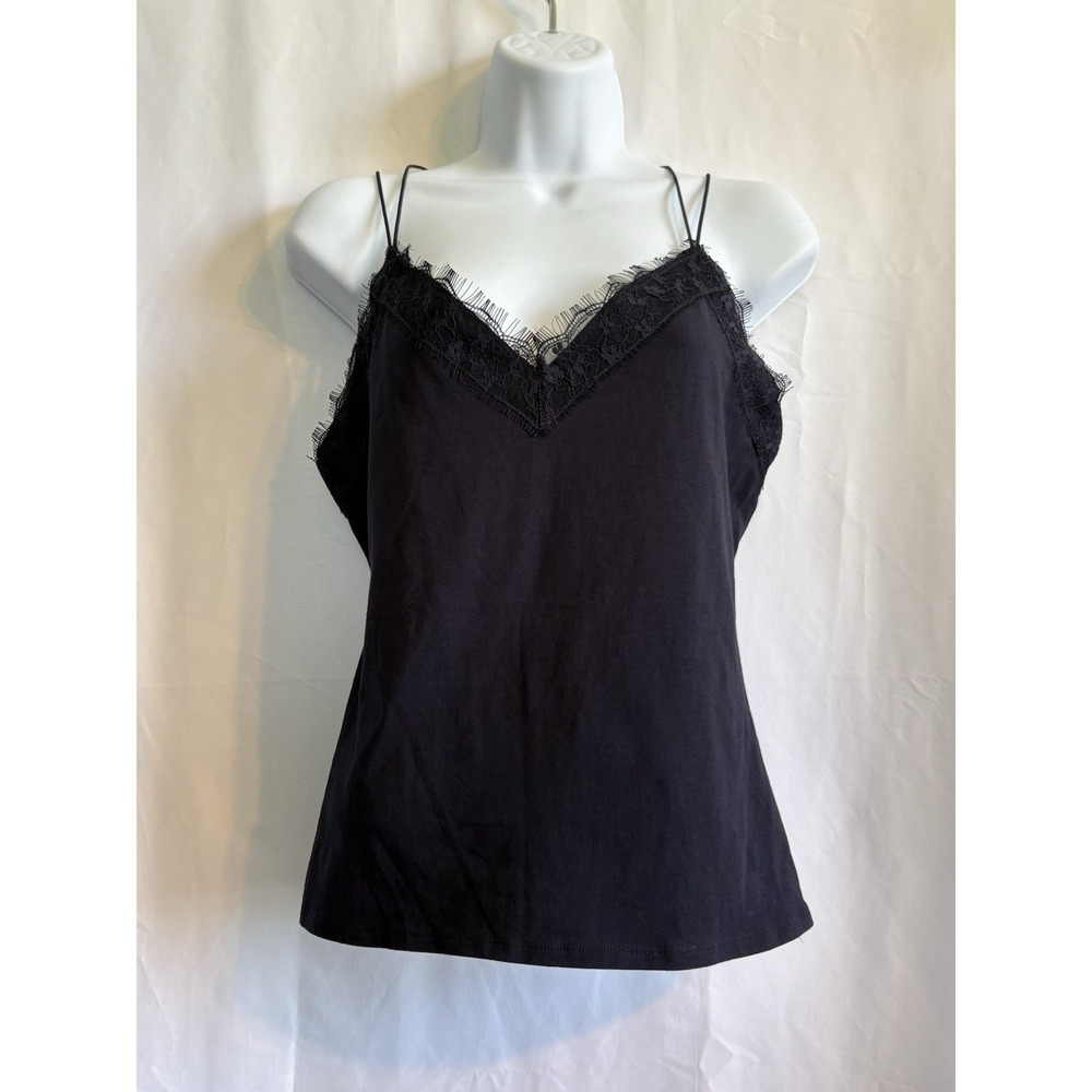 Express Navy Blue Lace Trim Camisole Spaghetti Straps M Cotton Spandex Stretch